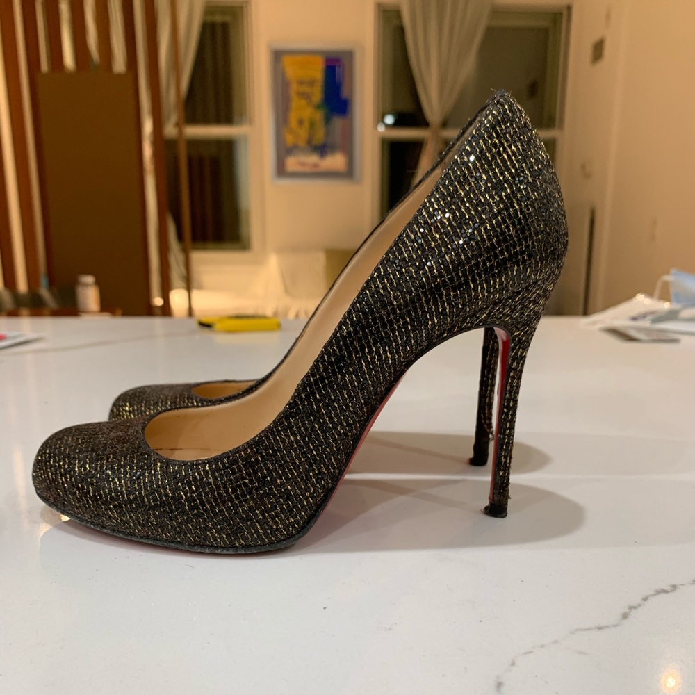 Christian Louboutin Black And Gold 100mm Fifi Pump